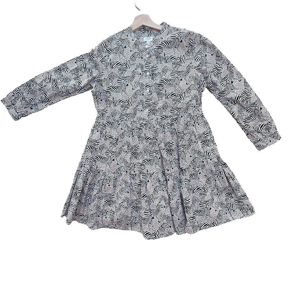 J.Crew Tiered Popover boho chic Black Camel Zebra Animal safari women Dress XS - Picture 13 of 15